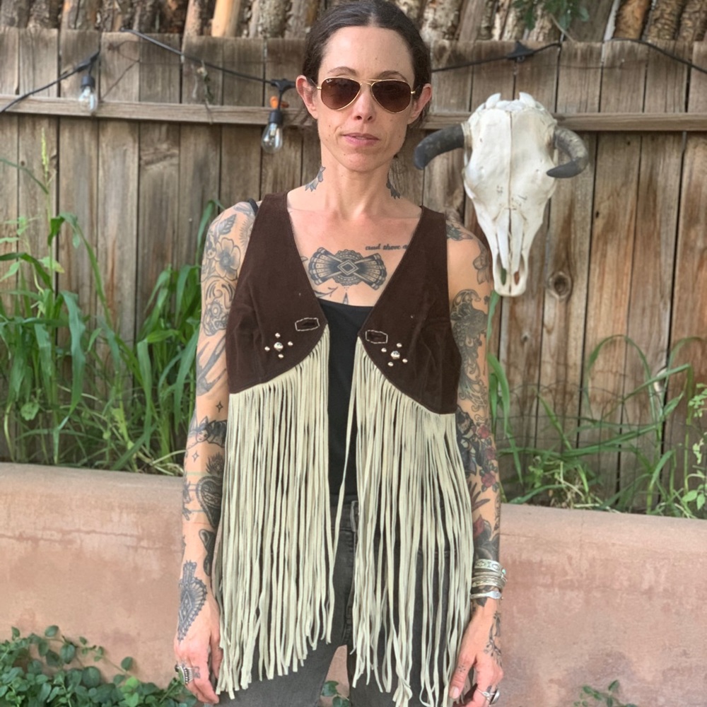 Co-Op Leathers San Francisco Vintage 1970s Leather Fringe Vest Hippie Woodstock